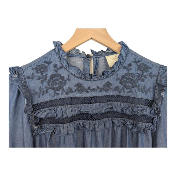 Kate Spade ♠️ Embroidered Indigo Chambray Dress | Medium | Rare Style - Picture 3 of 9